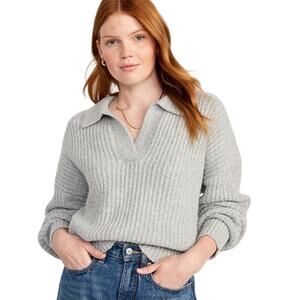 Old Navy Chunky Knit Ribbed Sweater Top Size XS Gray Collared Long Sleeve